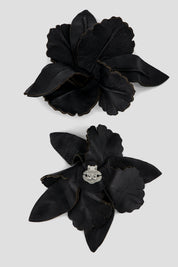 IRIS flower leather brooch _ black